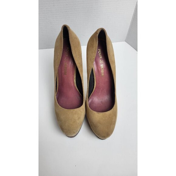 Pour La Victoire Tan Suede Platform Stiletto Heels Womens Size 8.5 - Picture 1 of 9